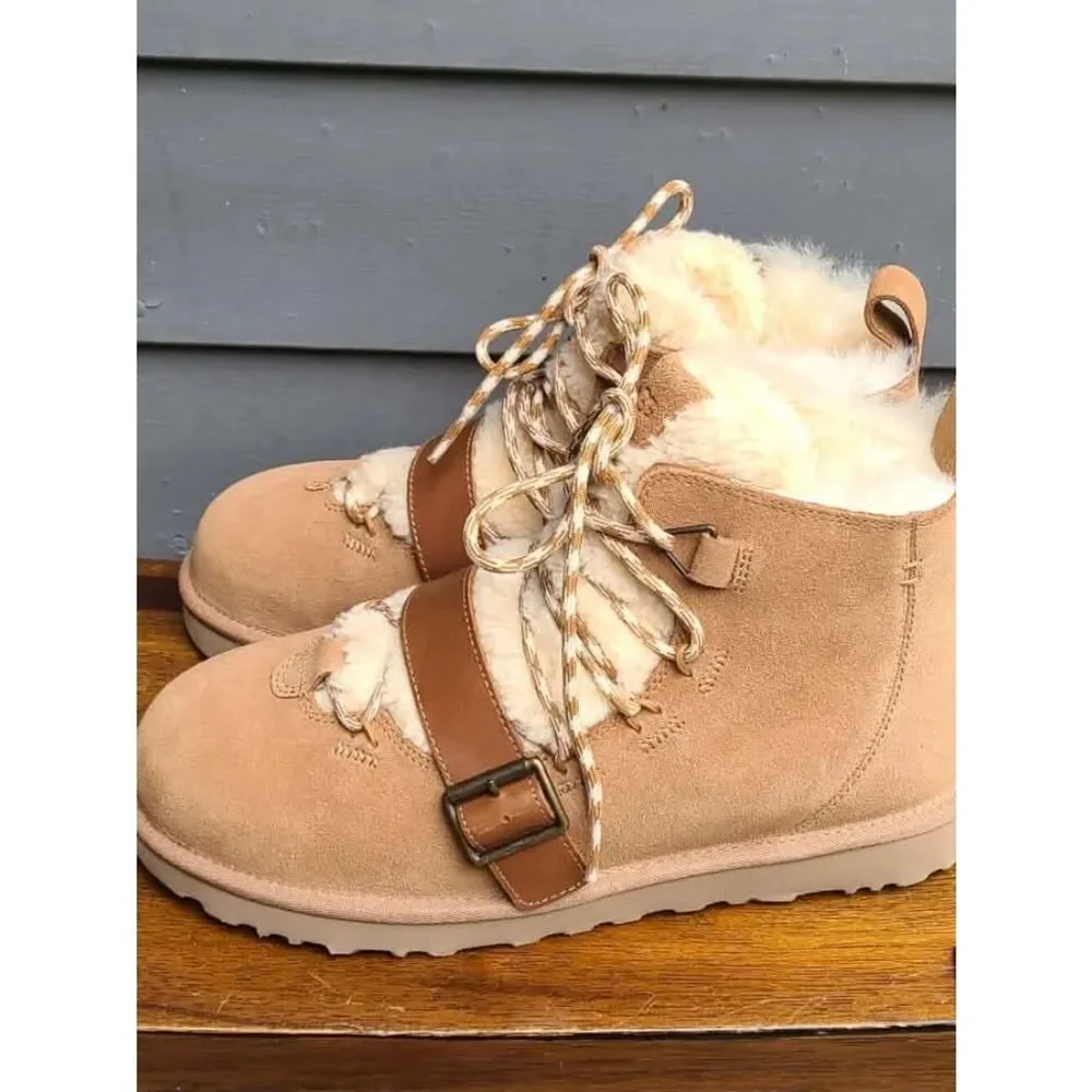 UGG Chestnut Suede Dune Mini Shearling Lace Up Boot size 8